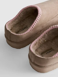 Contrast Stitch Faux Fur Lined Mule Slippers