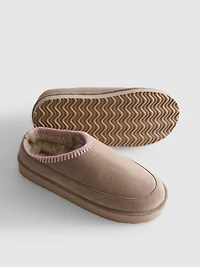 Contrast Stitch Faux Fur Lined Mule Slippers
