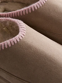 Contrast Stitch Faux Fur Lined Mule Slippers