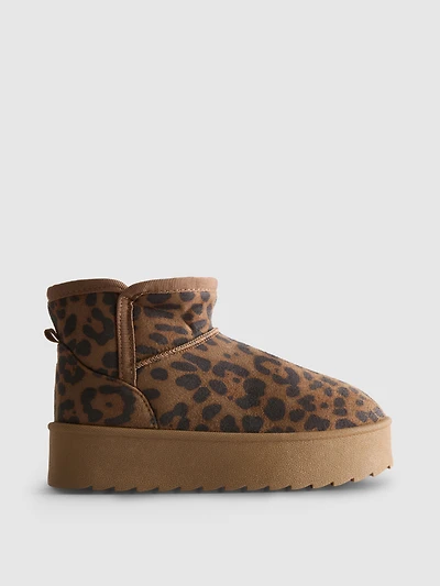 Leopard Print Platform Snug Ankle Boots