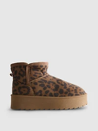 Leopard Print Platform Snug Ankle Boots