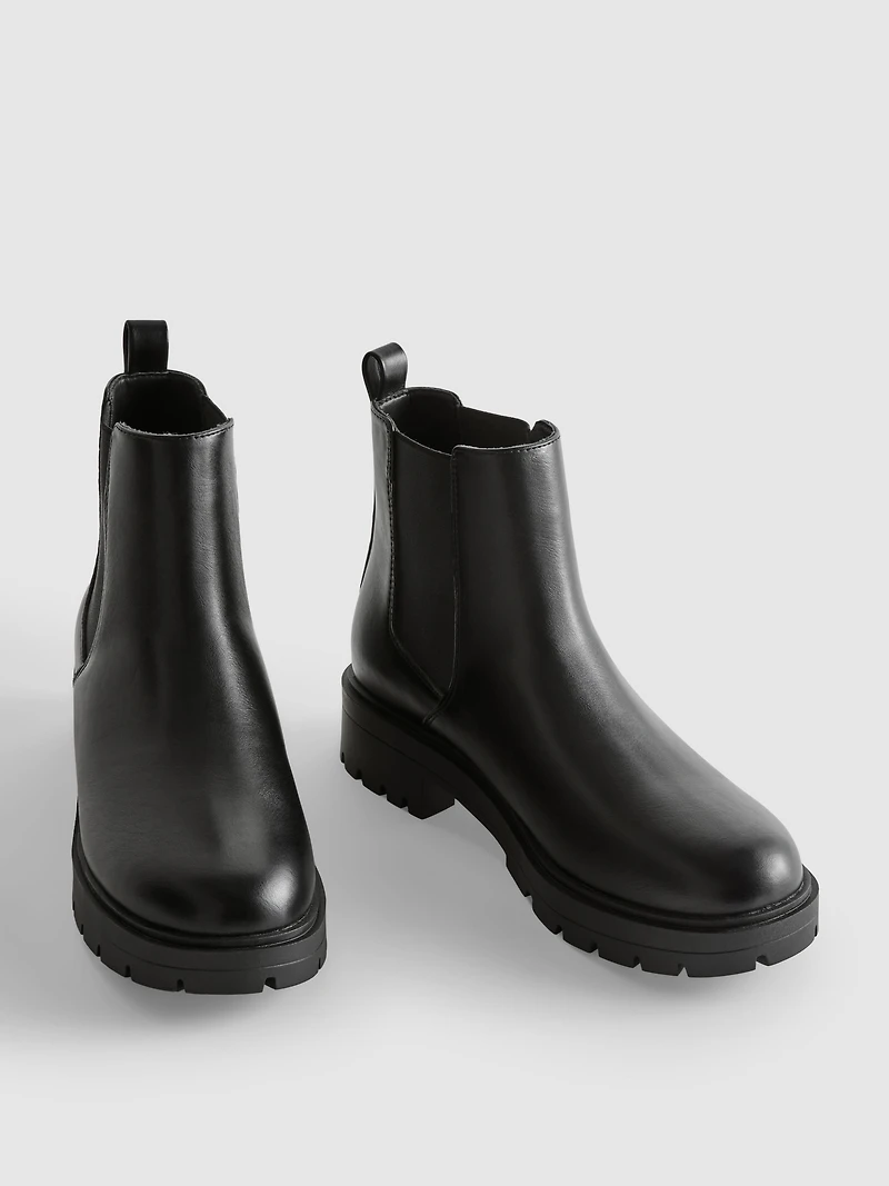 Faux Leather Chunky Chelsea Boots