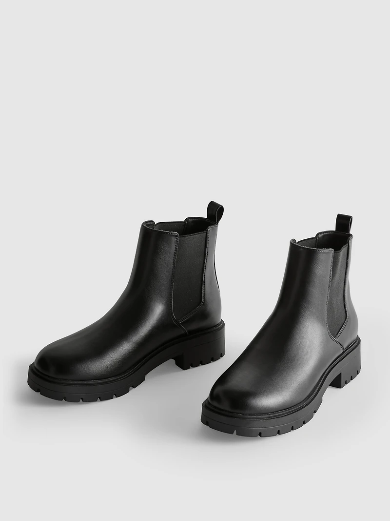 Faux Leather Chunky Chelsea Boots