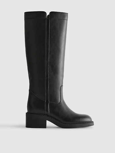 Faux Leather Knee High Boots