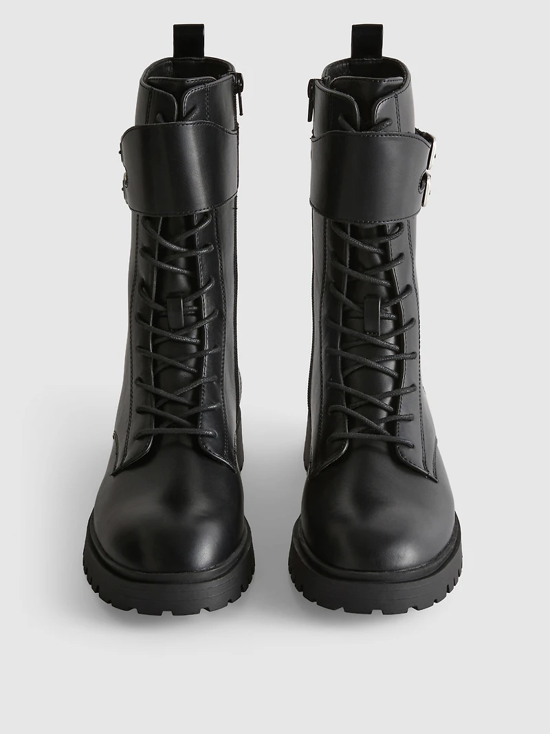 Faux Leather Lace Up Utility Boots