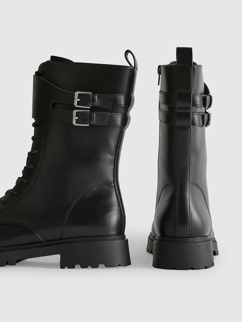Faux Leather Lace Up Utility Boots