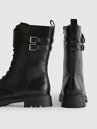 Faux Leather Lace Up Utility Boots