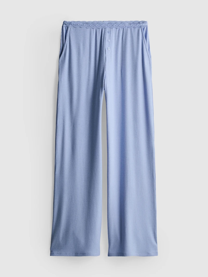 Love To Lounge Ribbed Contrast Lace Pajama Bottoms