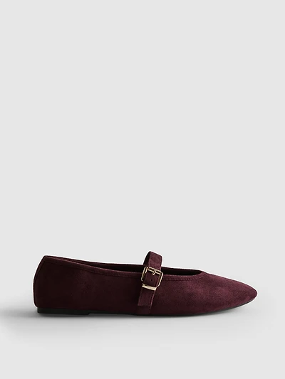 Faux Suede Buckle Mary Janes