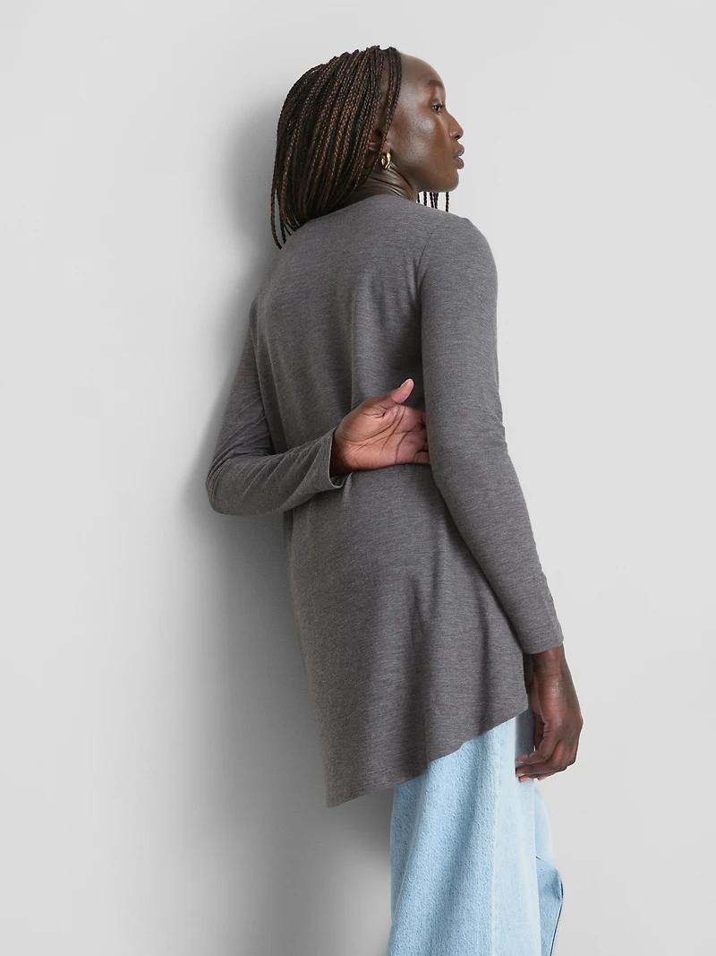 Longline Curved Hem Long Sleeve Top