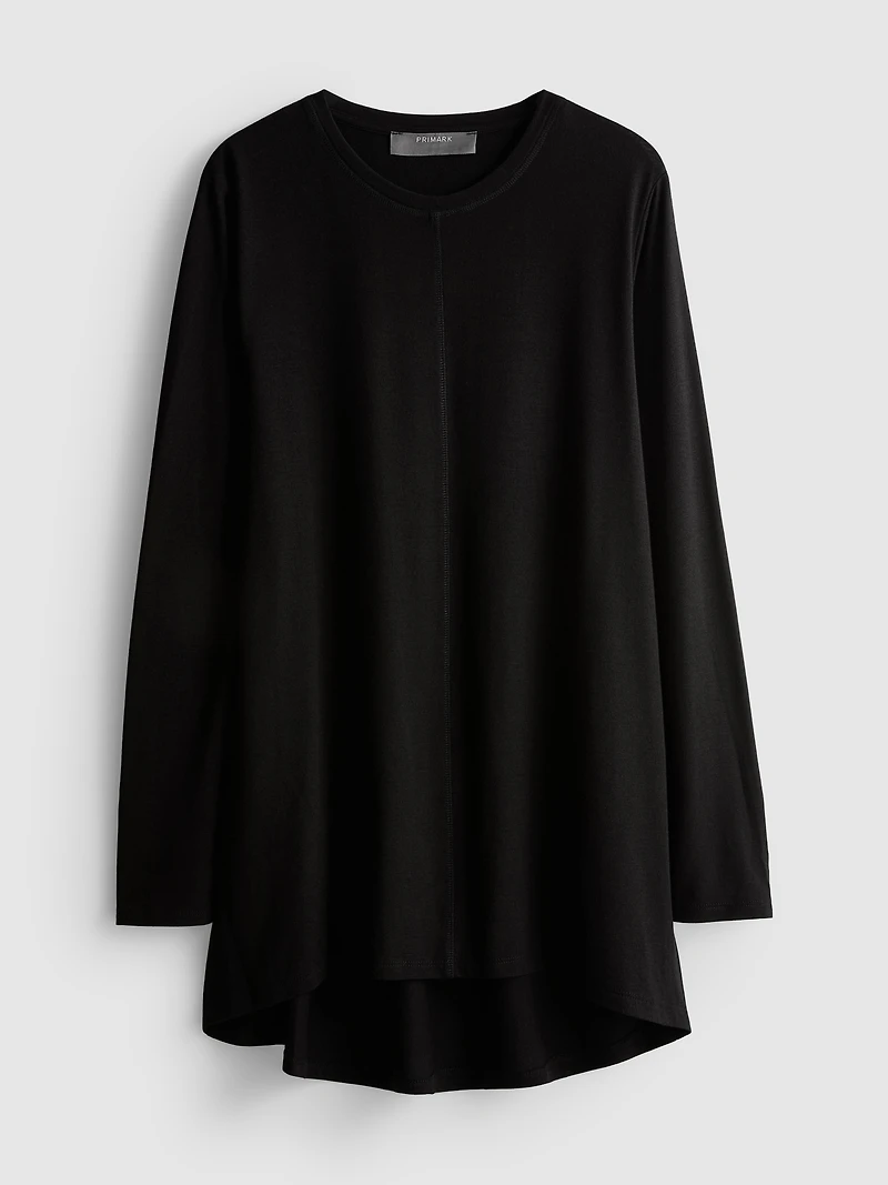 Longline Curved Hem Long Sleeve Top