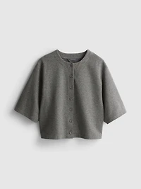 Cotton-Blend Cropped Cozy Short-Sleeve Cardigan