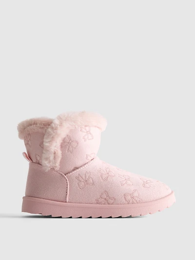 Bow Print Faux Suede Ankle Boots