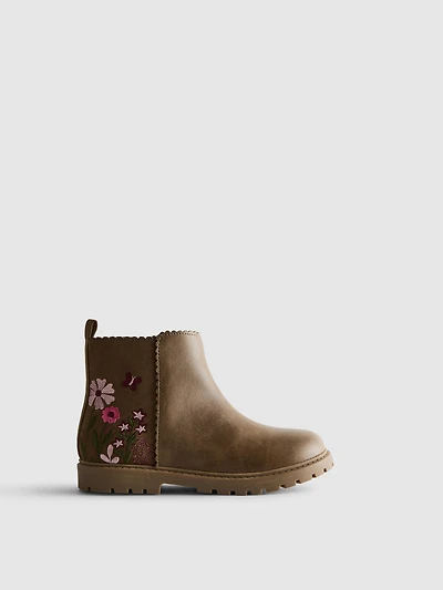 Embroidered Zip-Up Ankle Boots