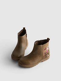 Embroidered Zip-Up Ankle Boots