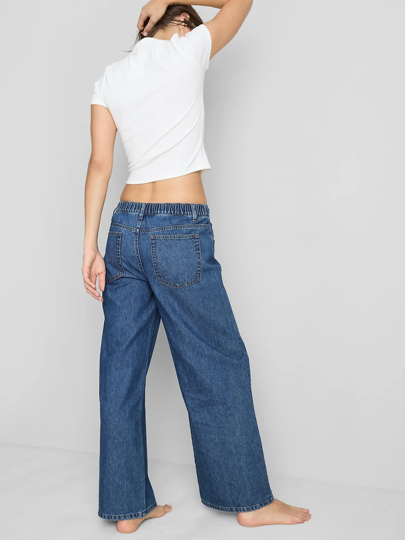 Cotton Denim Wide-Leg Drawstring Jeans