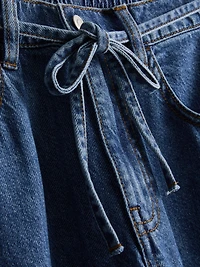 Cotton Denim Wide-Leg Drawstring Jeans