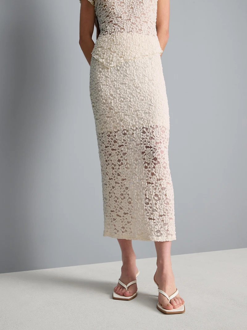 Cotton-Blend Textured Lace Midi Skirt