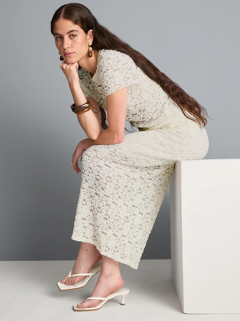 Cotton-Blend Textured Lace Midi Skirt