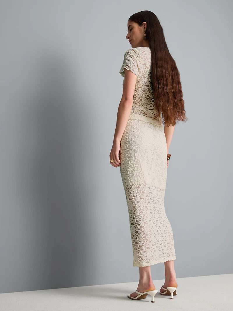Cotton-Blend Textured Lace Midi Skirt