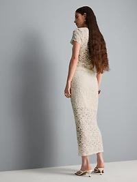 Cotton-Blend Textured Lace Midi Skirt