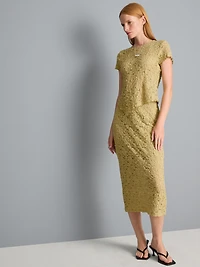 Cotton-Blend Textured Lace Midi Skirt