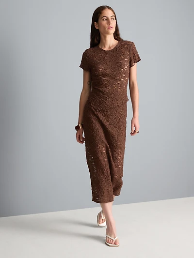 Cotton-Blend Textured Lace Midi Skirt