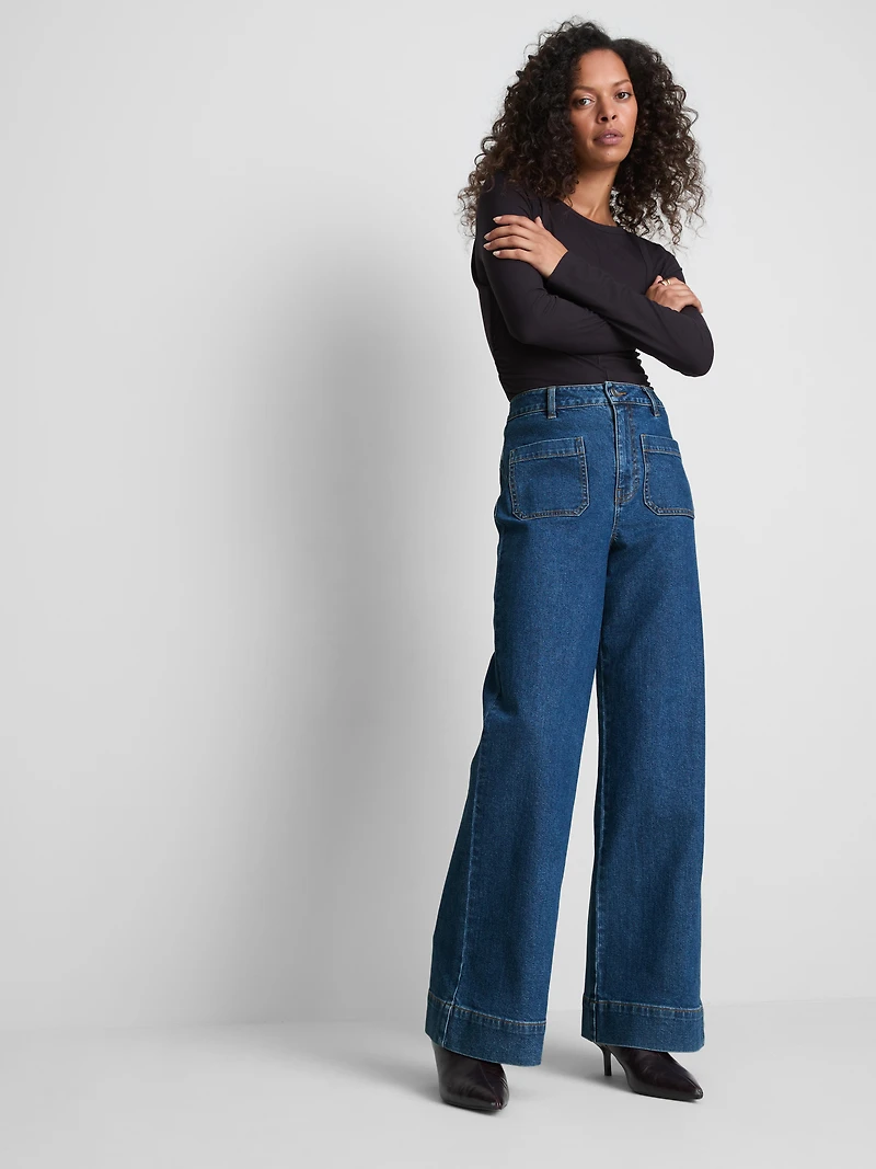 Patch Pocket Wide-Leg Jeans
