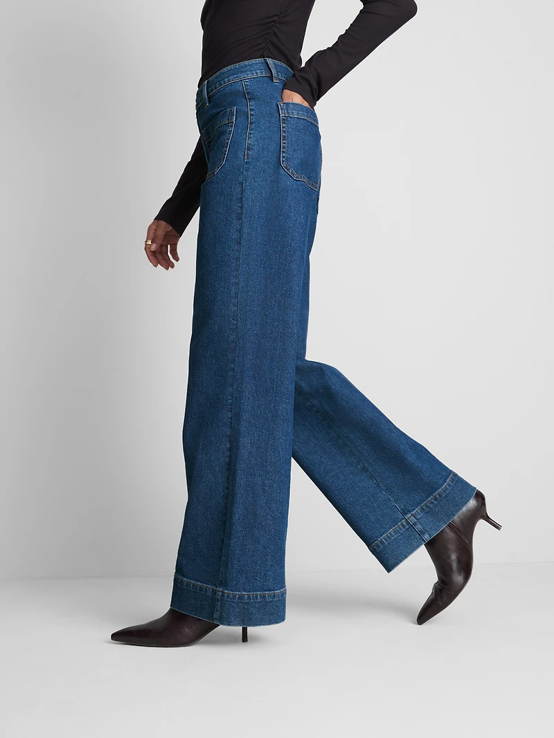 Patch Pocket Wide-Leg Jeans