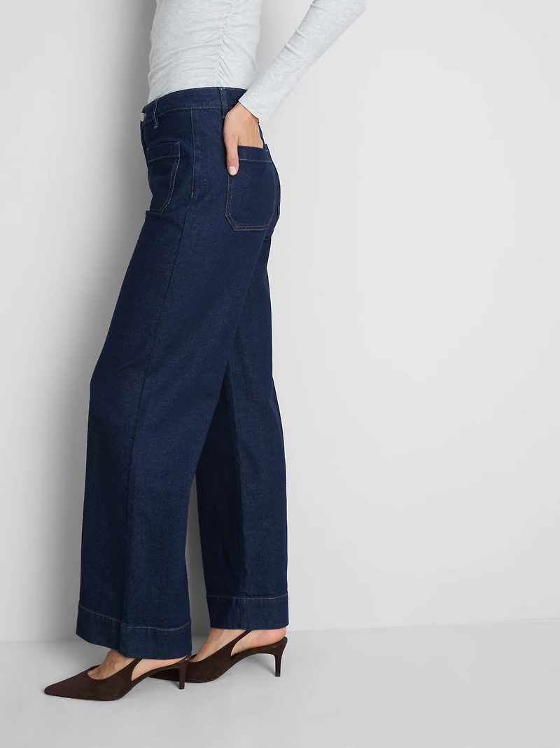 Patch Pocket Wide-Leg Jeans