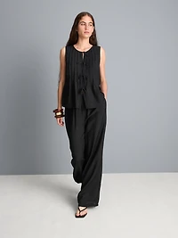 Pleated Crinkle Tie Front Top