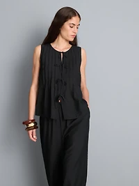 Pleated Crinkle Tie Front Top