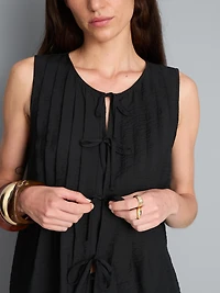 Pleated Crinkle Tie Front Top
