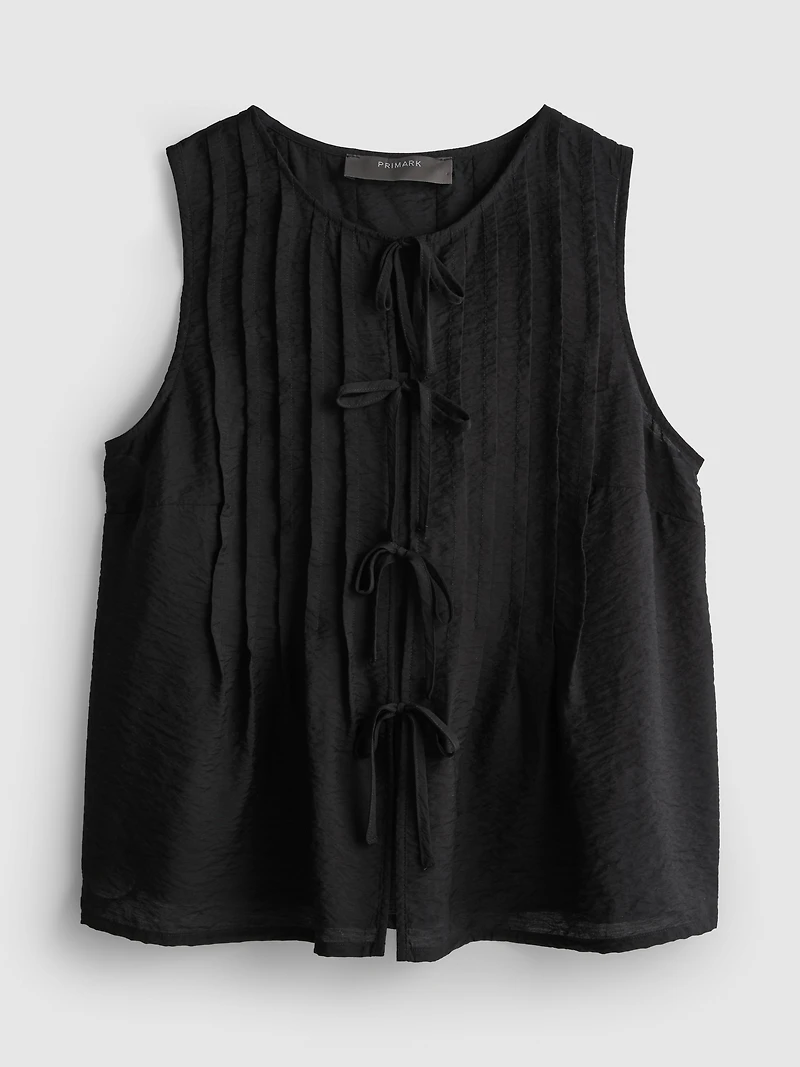 Pleated Crinkle Tie Front Top