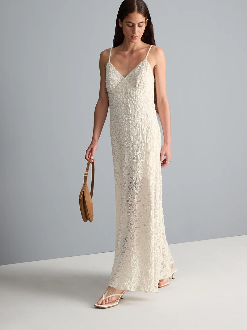 Textured Lace V-Neck Maxi Dress