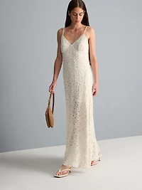 Textured Lace V-Neck Maxi Dress