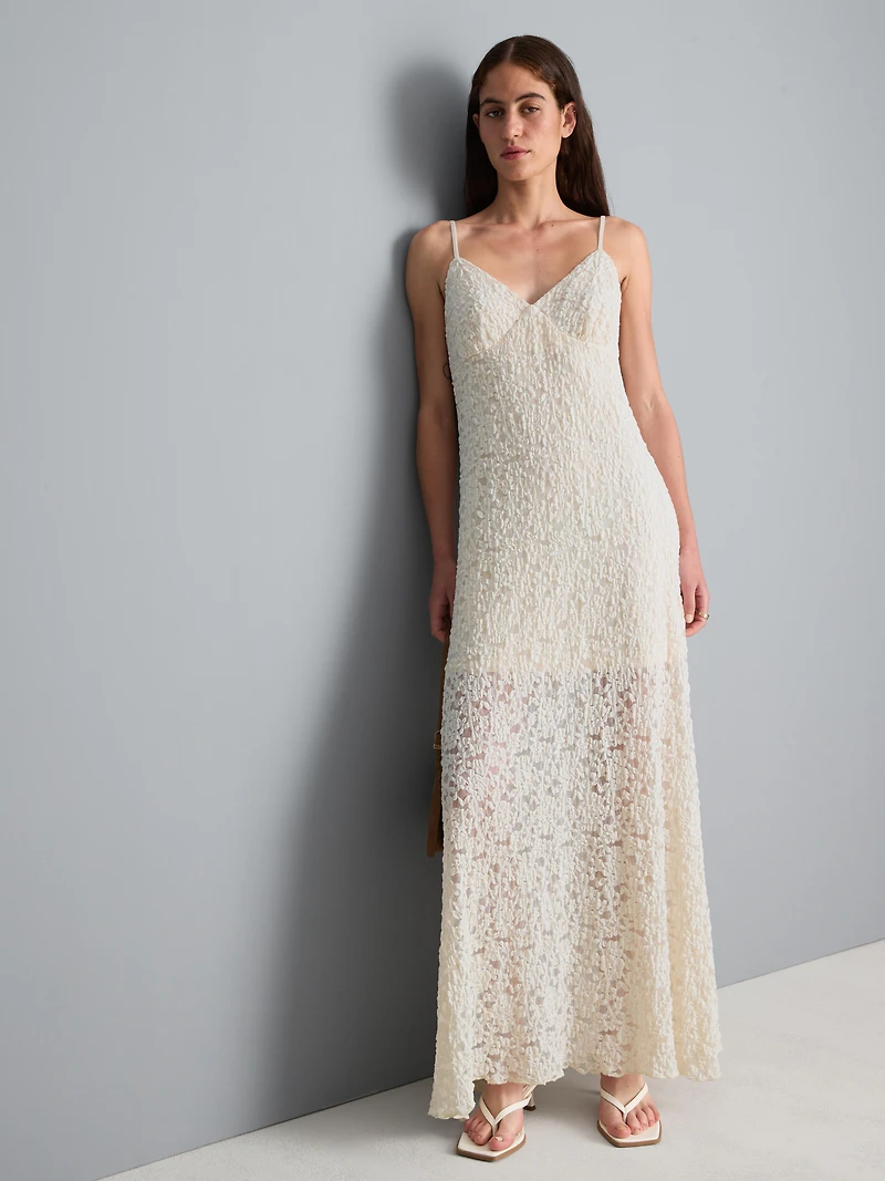 Textured Lace V-Neck Maxi Dress