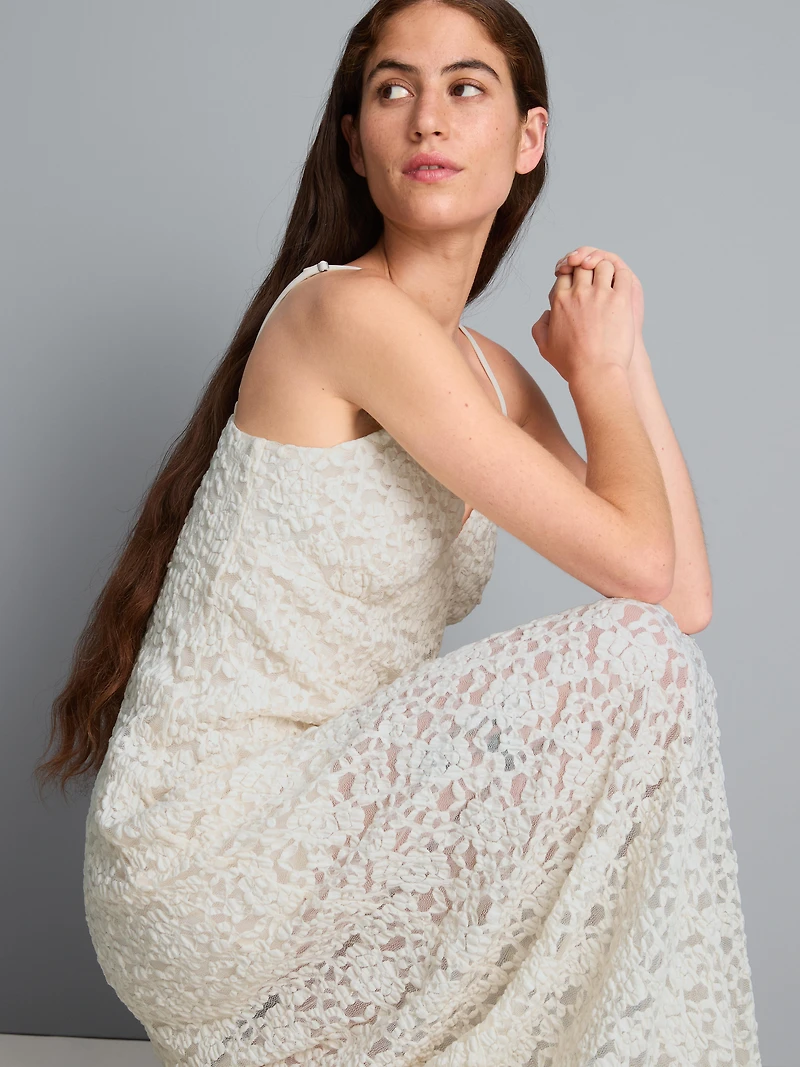 Textured Lace V-Neck Maxi Dress