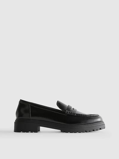 Faux Leather Chunky Penny Loafers