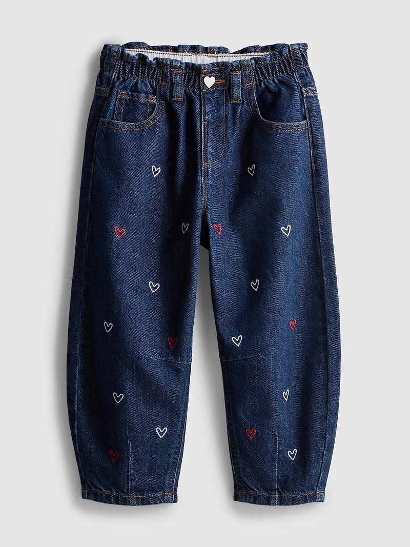 1-9yrs | Pure Cotton Embroidered Paper Bag Barrel-Leg Jeans