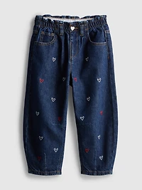 1-9yrs | Pure Cotton Embroidered Paper Bag Barrel-Leg Jeans