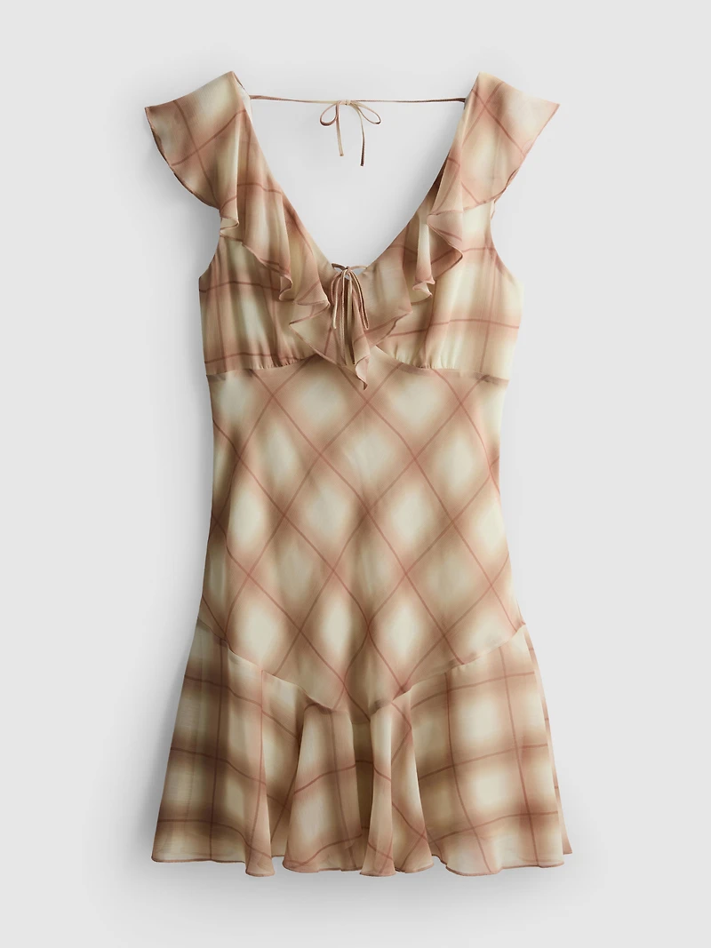 Printed Chiffon Ruffle Mini Dress
