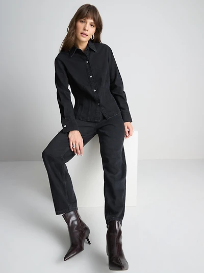 Paula Echevarría Cotton Denim Peplum Shirt
