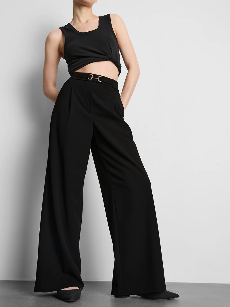 Snaffle-Detail Wide-Leg Pants