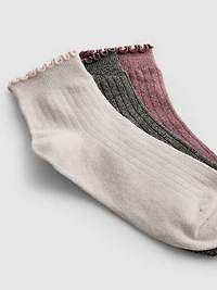 3pk Cotton-Rich Sparkly Ribbed Quarter Socks