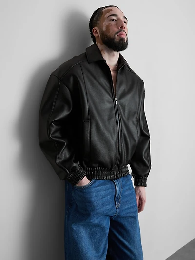 Faux Leather Bomber Jacket