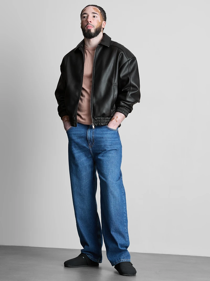Faux Leather Bomber Jacket