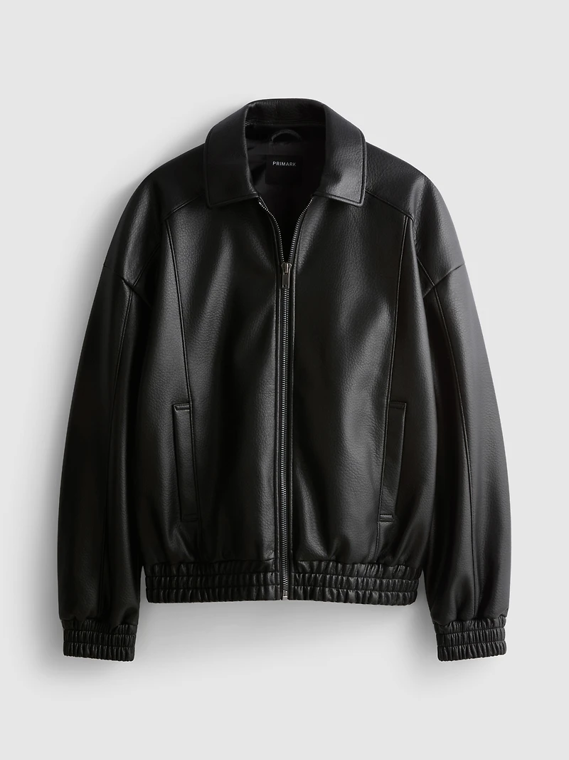 Faux Leather Bomber Jacket