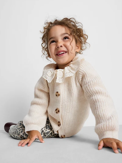 1-9yrs | Broderie Anglaise Collared Cardigan