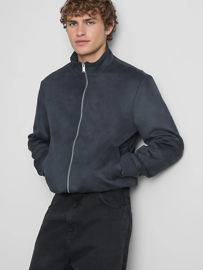 Faux Suede Bomber Jacket